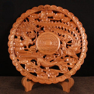 Peach wood “bagua” dragon and phoenix mirror