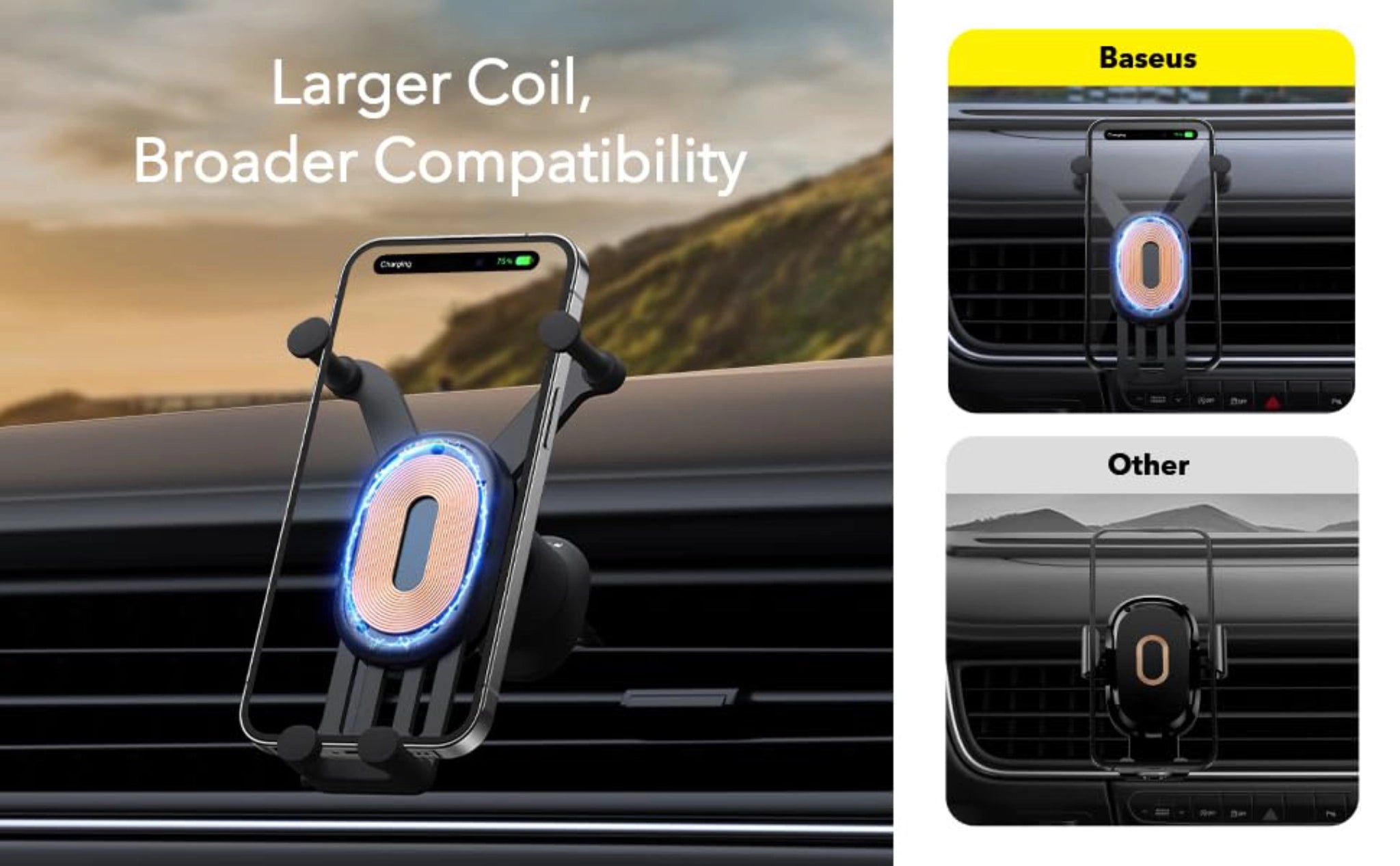 Baseus support de voiture magnétique/ chargeur sans fil Qi 15 W (compatible  avec MagSafe pour iPhone) noir (WXJN-01) - ✓