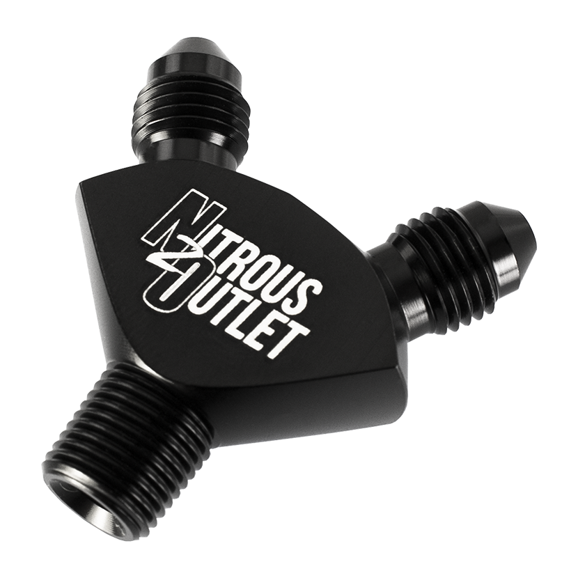 1/8 Inch NPT x 3AN x 3AN Y Fitting Male/Male/Male Black Nitrous Outlet - Nitrous Outlet - 00-01712