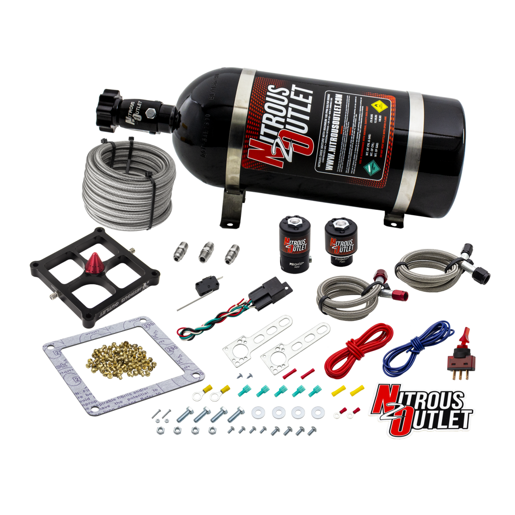 4500 Stinger 2 System Braided Hoses .122 Nitrous Solenoid .177 Fuel Solenoid Universal Solenoid Brackets Gas E85 5-55 PSI 50-500 HP No Bottle Nitrous Outlet - Nitrous Outlet - 00-10650-00