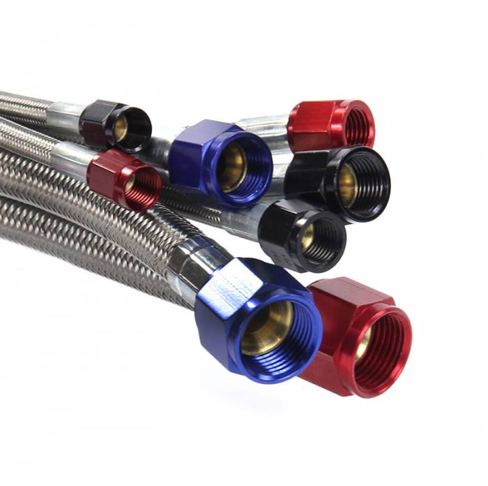 30 Inch 3AN Stainless Braided Hose Red B Nuts Nitrous Outlet - Nitrous Outlet - 00-20140