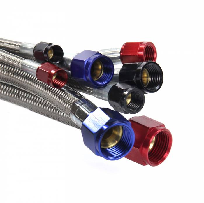 60 Inch 6AN Stainless Braided Hose Red B Nuts Nitrous Outlet - Nitrous Outlet - 00-20890