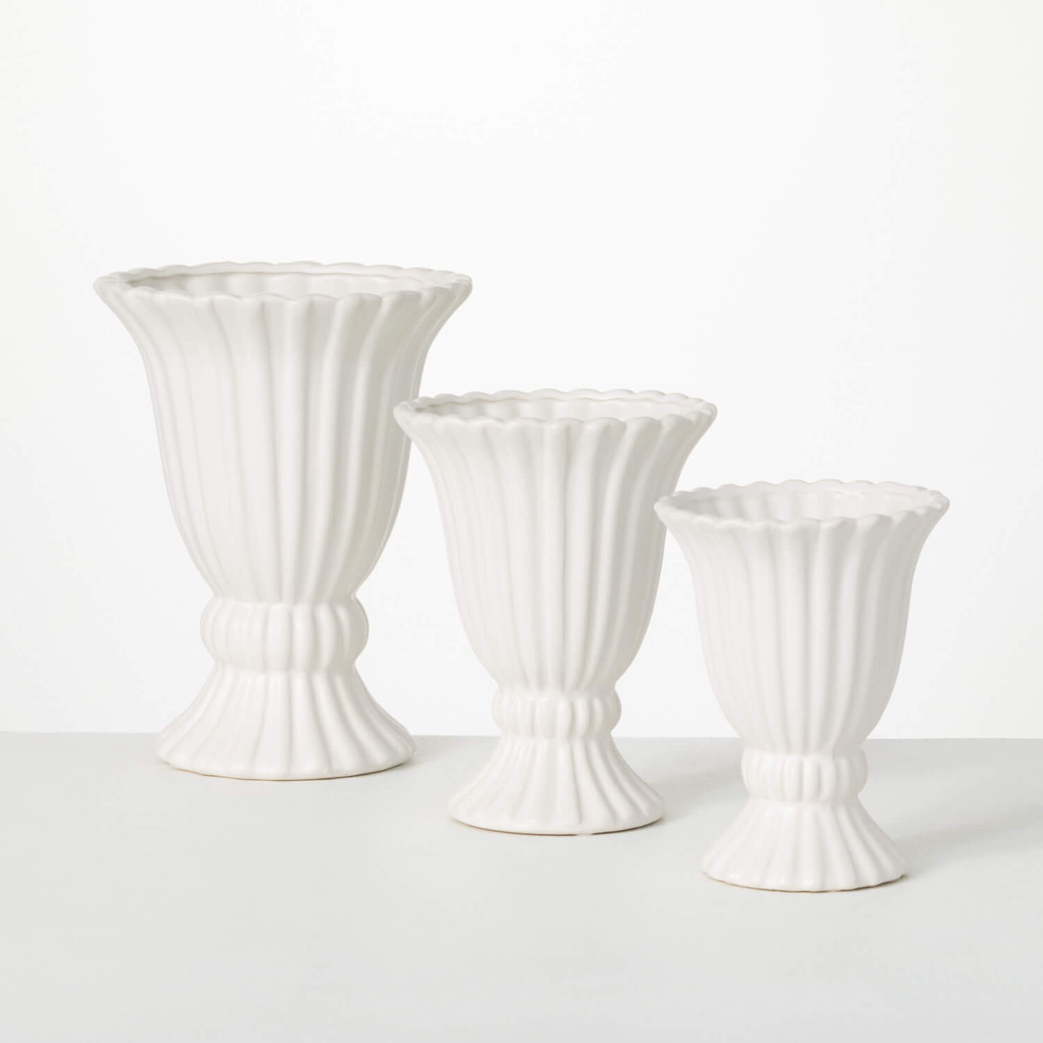 Sullivans Matte White Ribbed Ceramic Urn Set of 3, 10