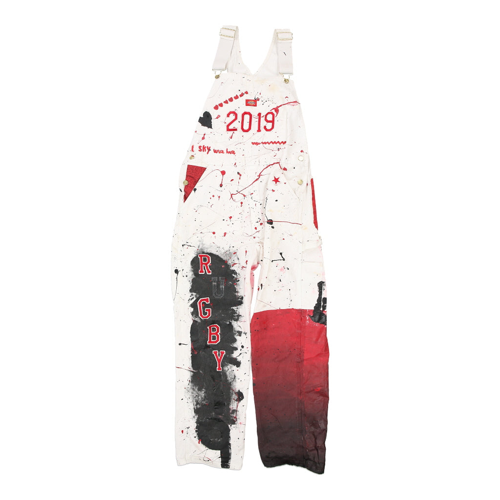 Paint Splattered Dickies Dungarees - 35W 29L White Cotton
