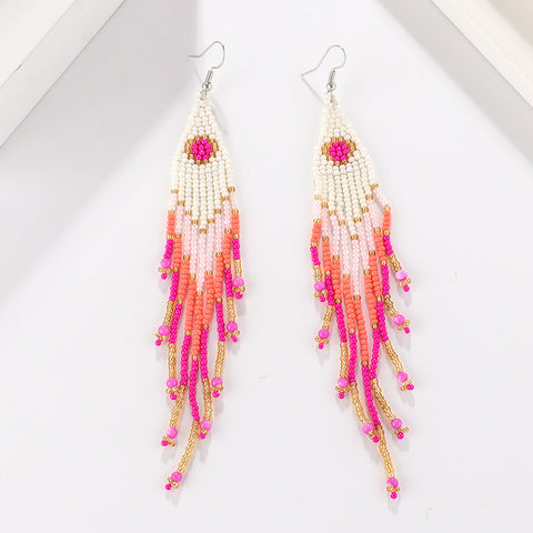 Long Beaded Tassel Earrings