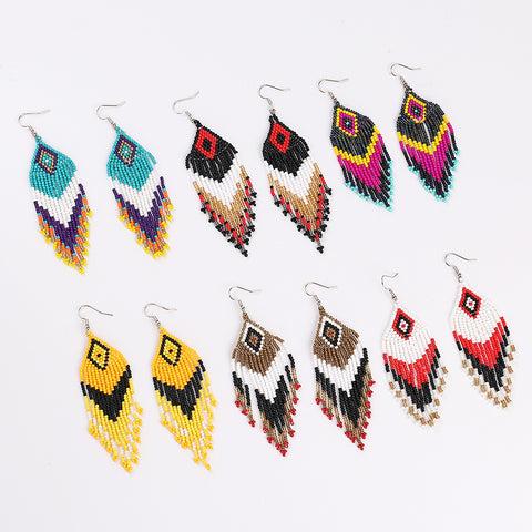Boho Native Handmade Seed Bead Tassel Earrings for Women