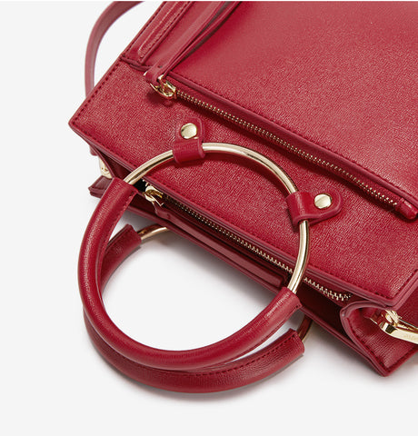 red leather satchel handbag for women