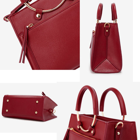 red leather satchel handbag for women