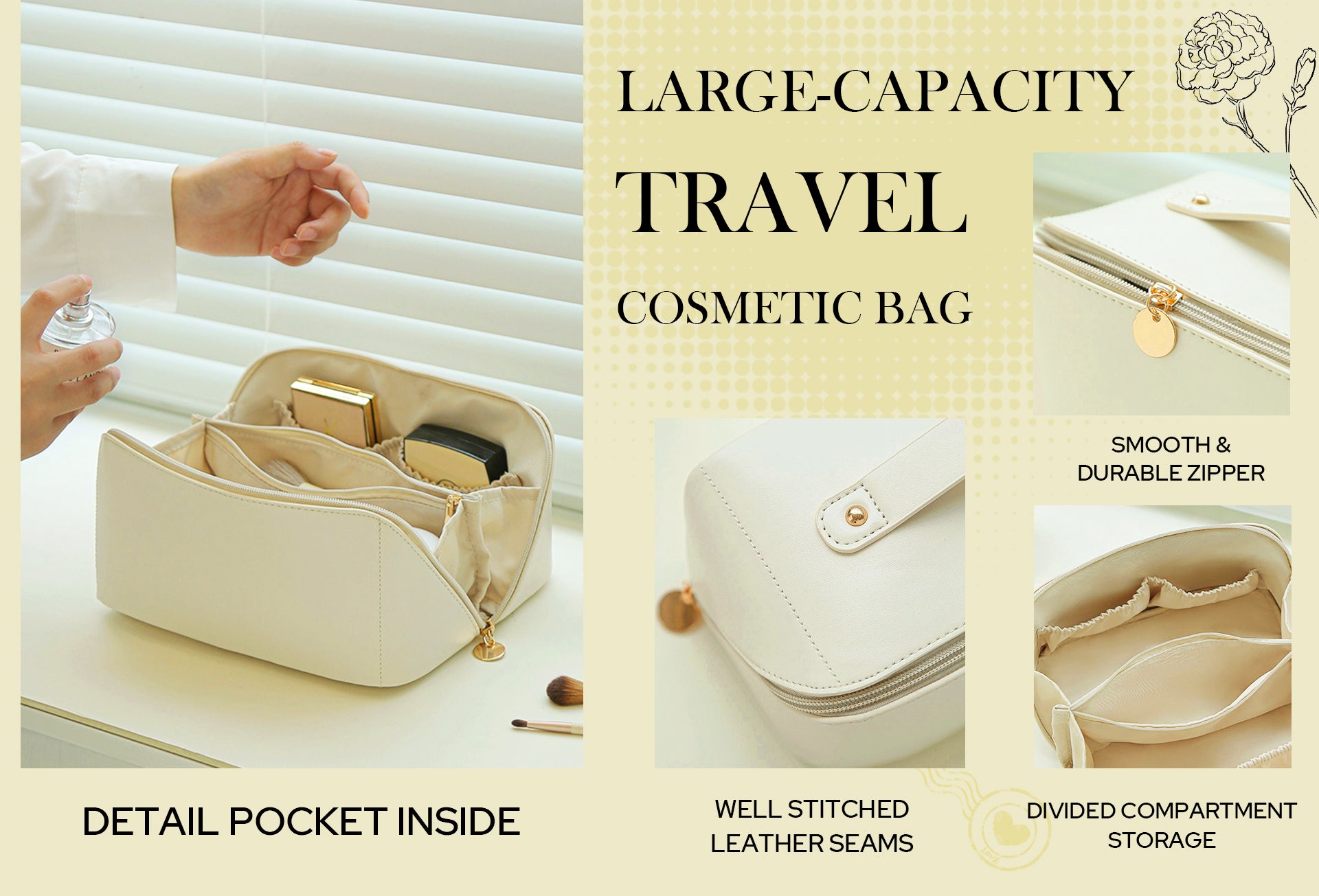 LargeCapacity Travel Cosmetic Bag Peachloft