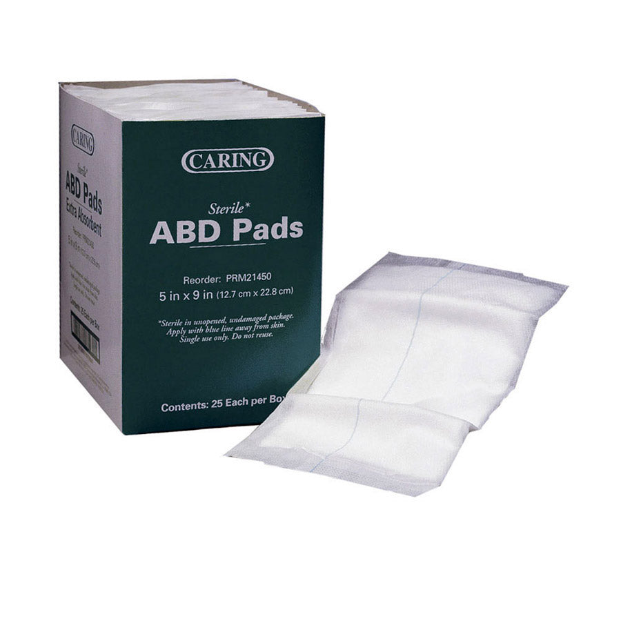 Pad Abdominal Caring 5X9 St Latex free 25-Bx