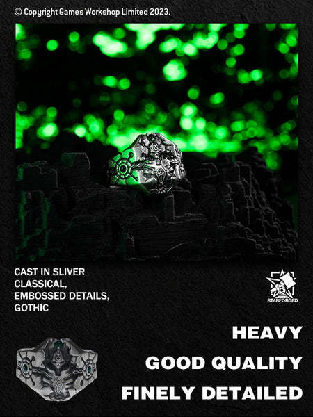 Starforged Necron Overlord's Mark Warhammer 40K Men‘s Sterling Silver Ring WH40