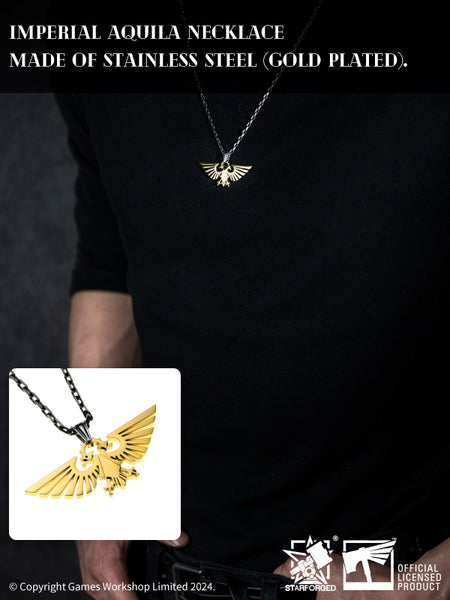 Starforged Warhammer 40000 Imperial Aquila WH40 Men's Stainless Steel Necklace Gold Plated Pendant