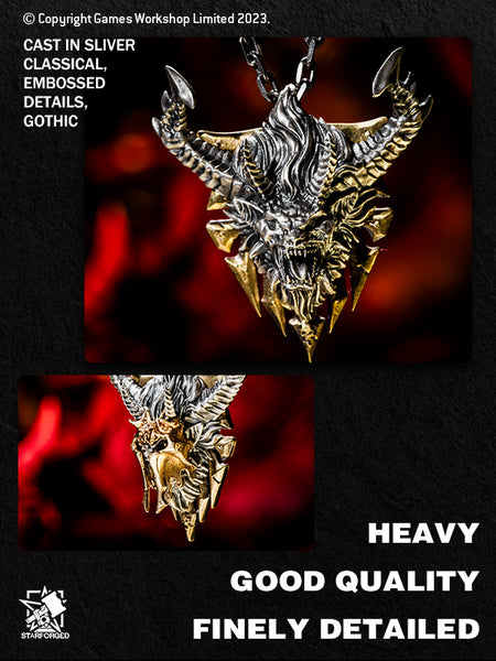 Starforged  Ka'Bandha Khorne Chaos Demon Men's 18K Gold Necklace Warhammer 40K Blood Angel Killer Pendant