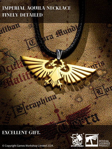 Starforged Warhammer 40000 Imperial Aquila WH40 Men's Stainless Steel Necklace Gold Plated Pendant