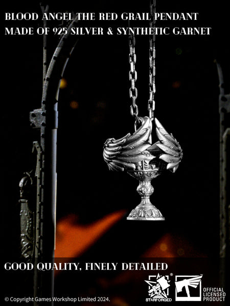 Starforged Warhammer 40K Blood Angel Red Grail Sanguinius Pendant Men's Silver Necklace Jewelry Peripherals