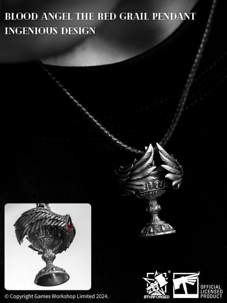 Starforged Warhammer 40K Blood Angel Red Grail Sanguinius Pendant Men's Silver Necklace Jewelry Peripherals