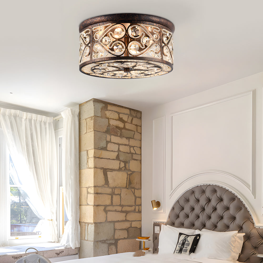 Dia 13' American Flush Mount with Crystal Shade, No Bulbs Included