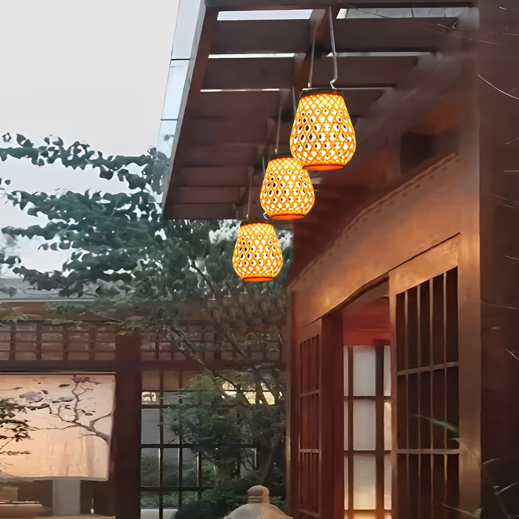 Portable Creative Bamboo Rattan LED Upgrade USB Solar Outdoor Lanterns