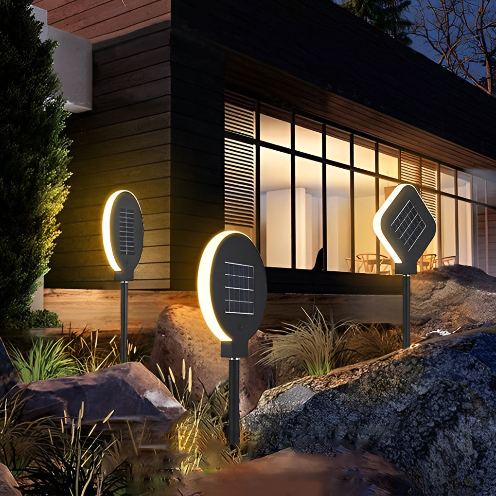 Circular Geometric Shape Waterproof LED Black Modern Solar Lawn Light