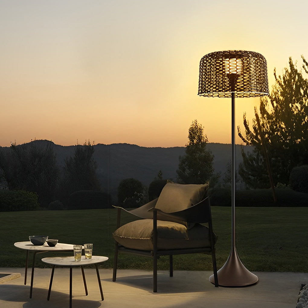 Rattan Metal Waterproof LED Solar Powered Modern Outdoor Floor Lamp