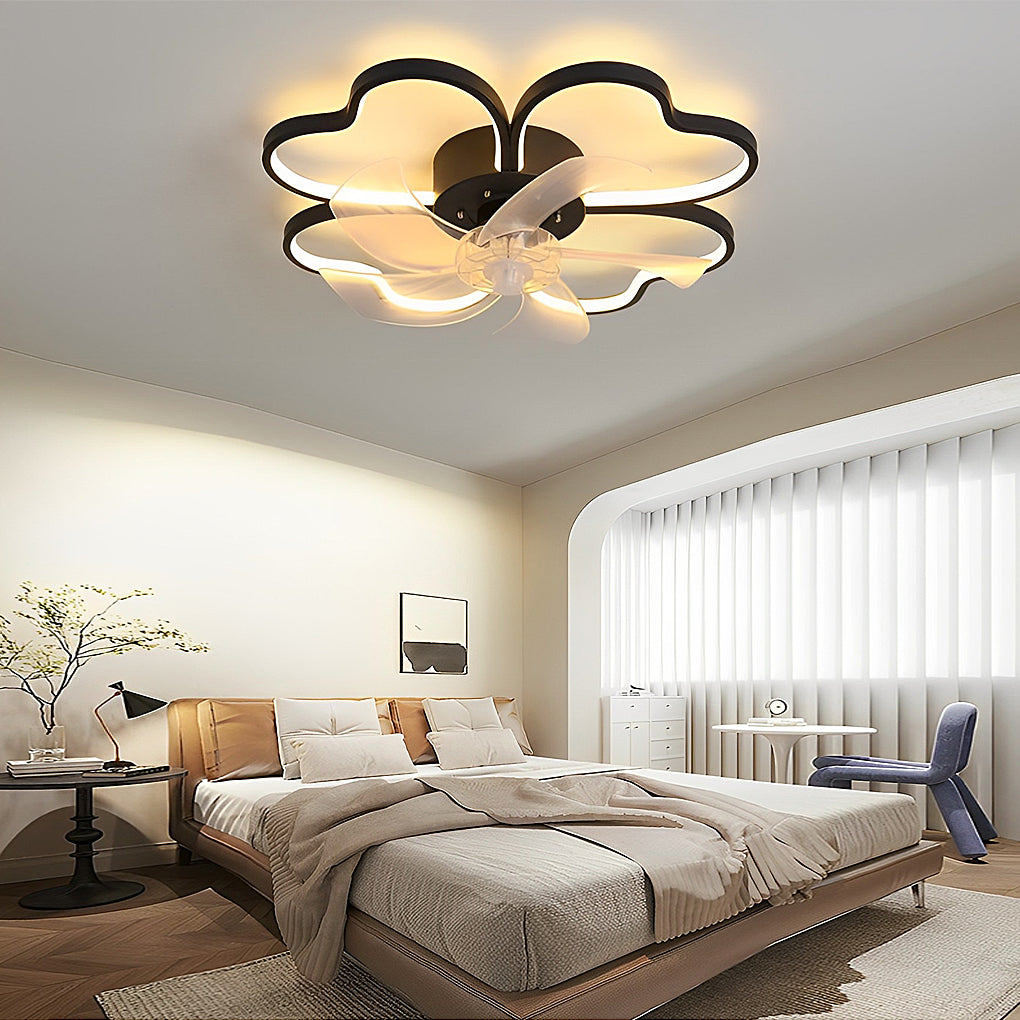 Hearts Flower Mute Intelligent Dimmable Timed Nordic Ceiling Fan Light