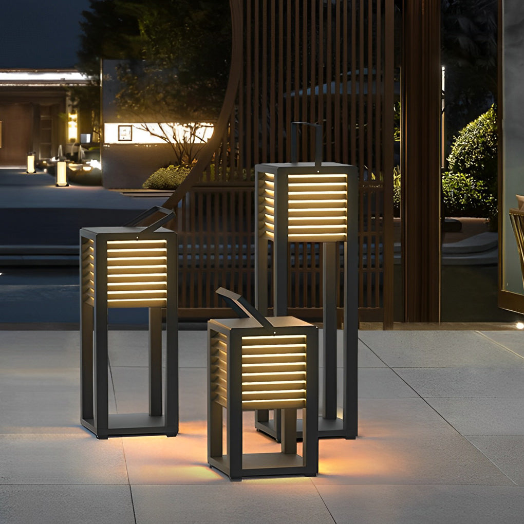 Square Waterproof LED Black Modern Portable Lawn Lamp Solar Outdoor Light