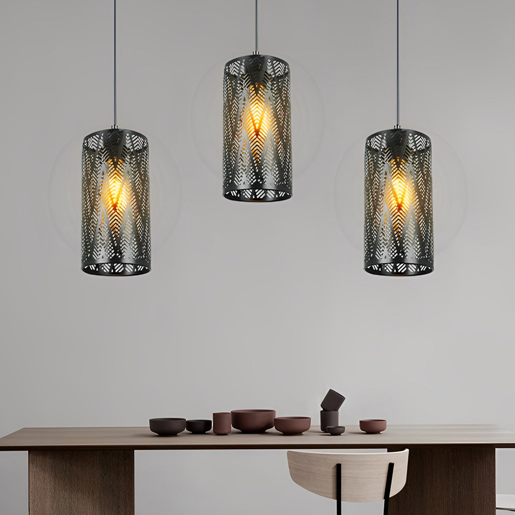 Cylindrical Creative Hollow Iron Black Industrial Style Pendant Lights