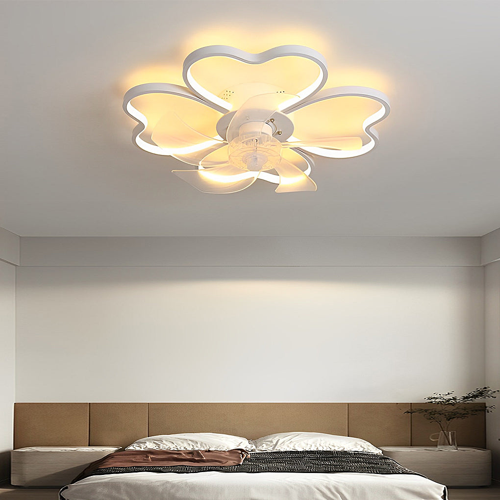 Hearts Flower Mute Intelligent Dimmable Timed Nordic Ceiling Fan Light