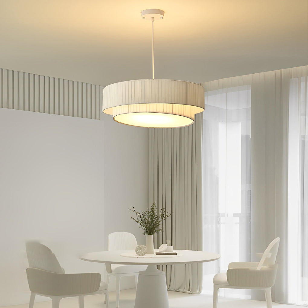 Double Layer Drum Pleated Fabric White Creative Nordic Chandelier Light
