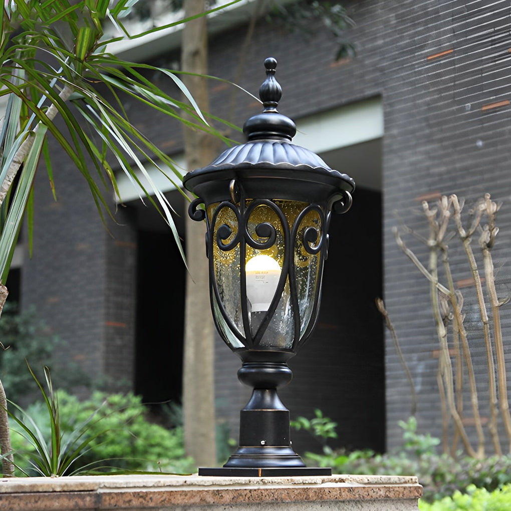 Round Bubble Glass Waterproof Black European Style Outdoor Pillar Lamp