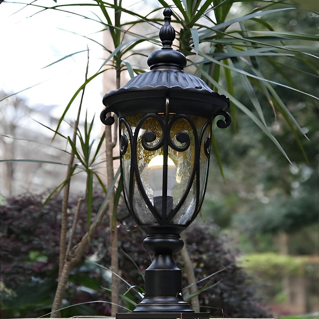 Round Bubble Glass Waterproof Black European Style Outdoor Pillar Lamp