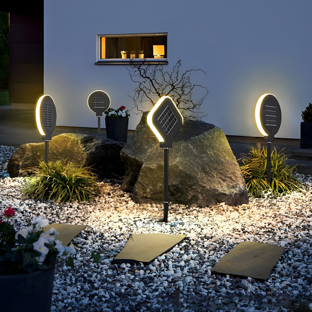 Circular Geometric Shape Waterproof LED Black Modern Solar Lawn Light