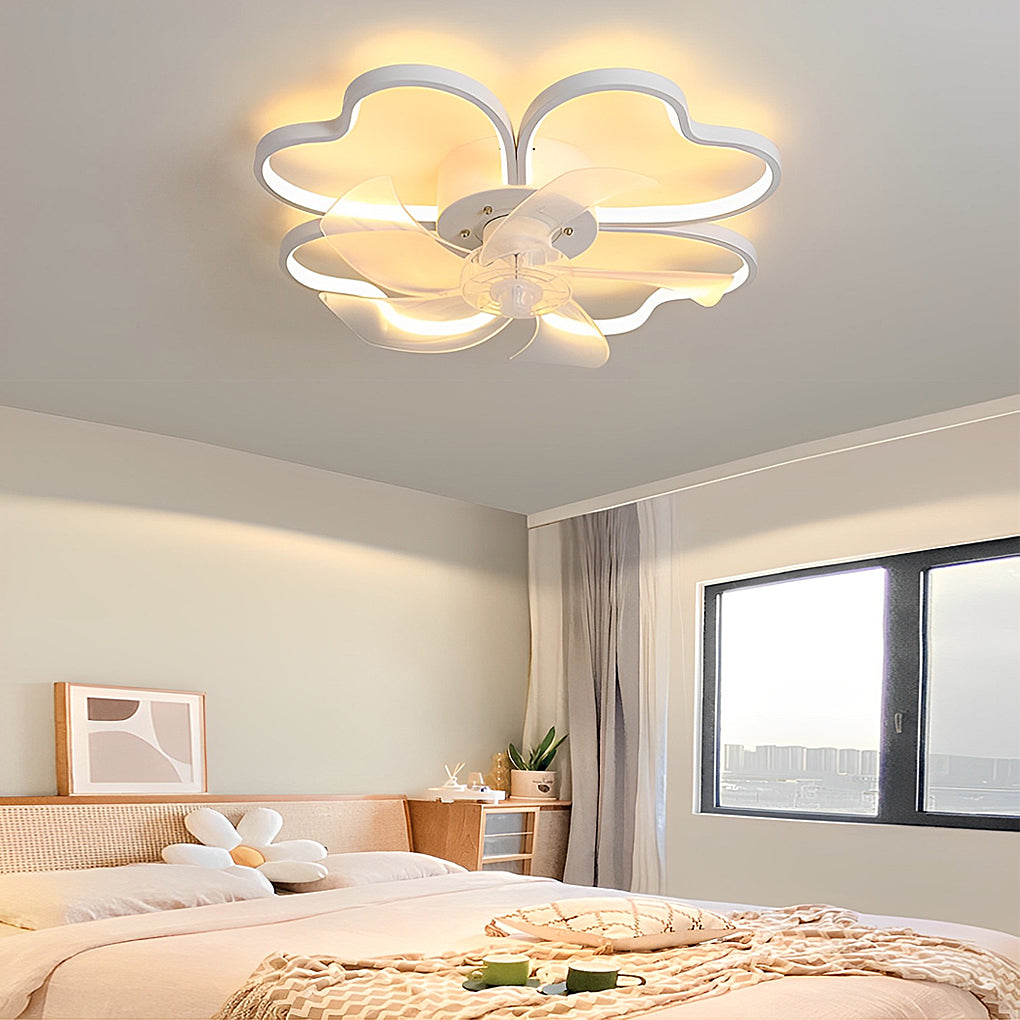 Hearts Flower Mute Intelligent Dimmable Timed Nordic Ceiling Fan Light