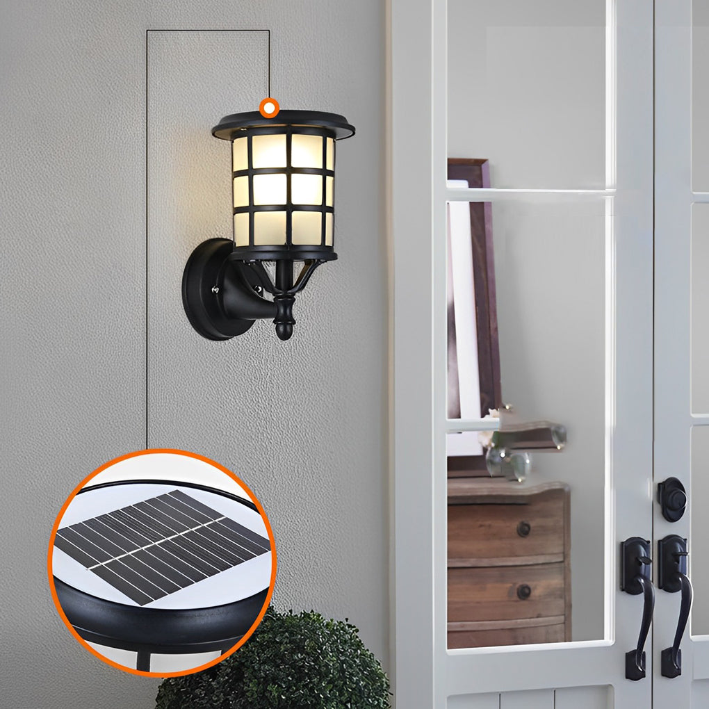 Retro Round Three Step Dimming Black European-style Solar Wall Sconces