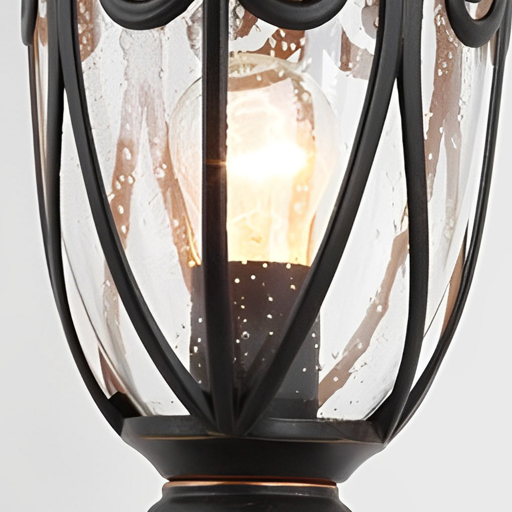 Round Bubble Glass Waterproof Black European Style Outdoor Pillar Lamp