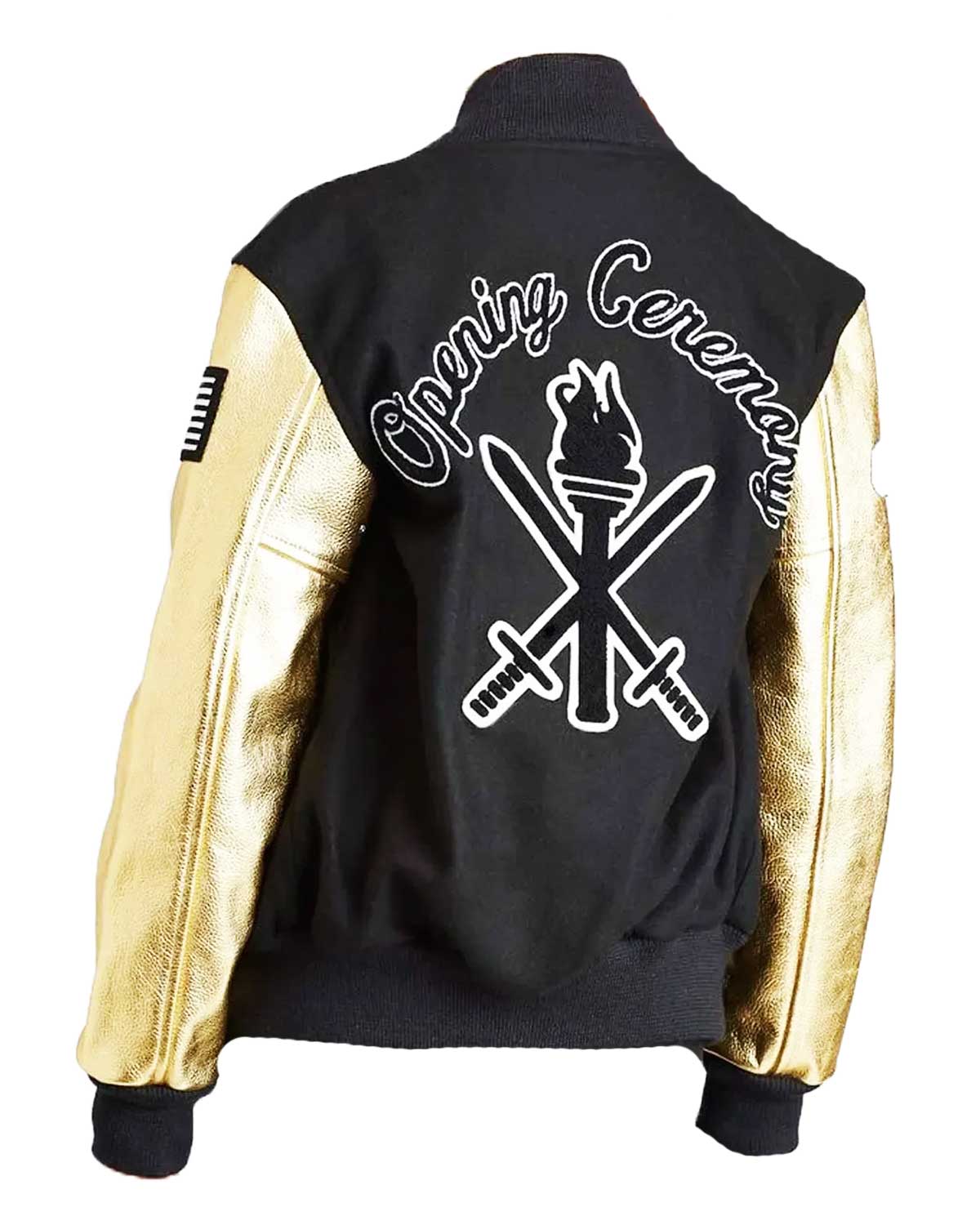 MotorCycleJackets Beyonce Opening Ceremony Letterman Black and Golden Jacket