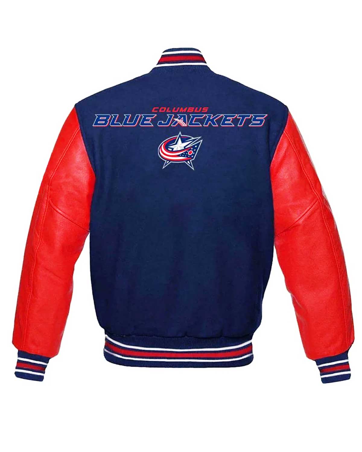 MotorCycleJackets Columbus Blue Jackets Letterman Blue and Red Jacket