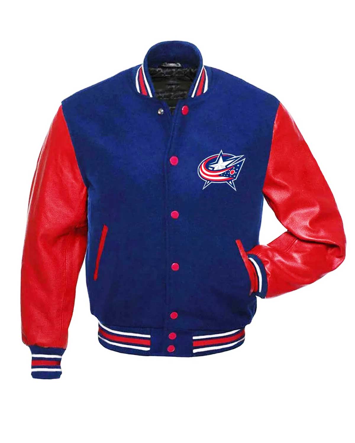 MotorCycleJackets Columbus Blue Jackets Letterman Blue and Red Jacket