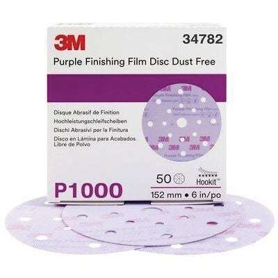 3M P1000 Grit Dust Free Abrasive Disc, 6 in Purple #34782, Box of 50