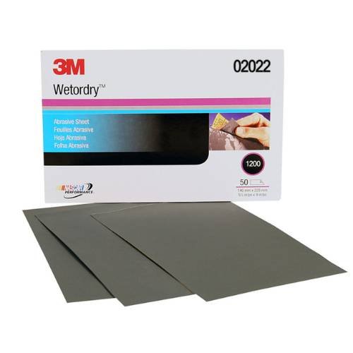 3M Wetordry 1200 Grit Black Silicon Carbide Abrasive Sheet #2022, 50 pc