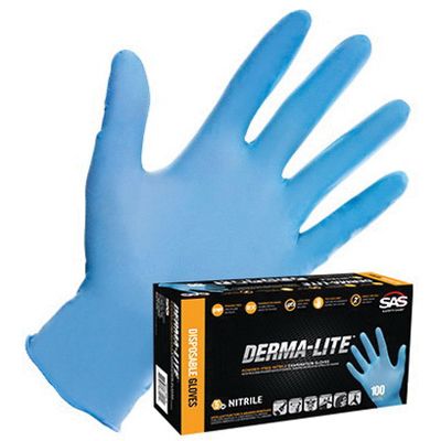 SAS? Derma-Lite Medium Blue Nitrile Gloves, Box of 100 Powdered