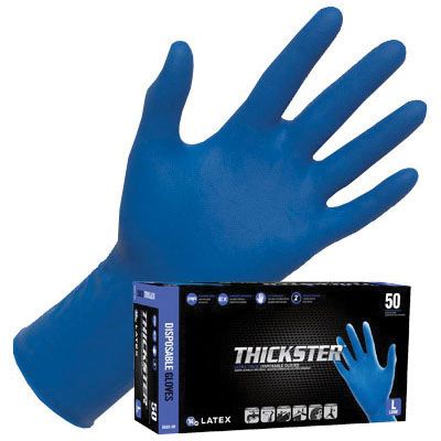 SAS? Thickster Large Ultra Thick Blue Latex Gloves, Box of 50 Powder Free