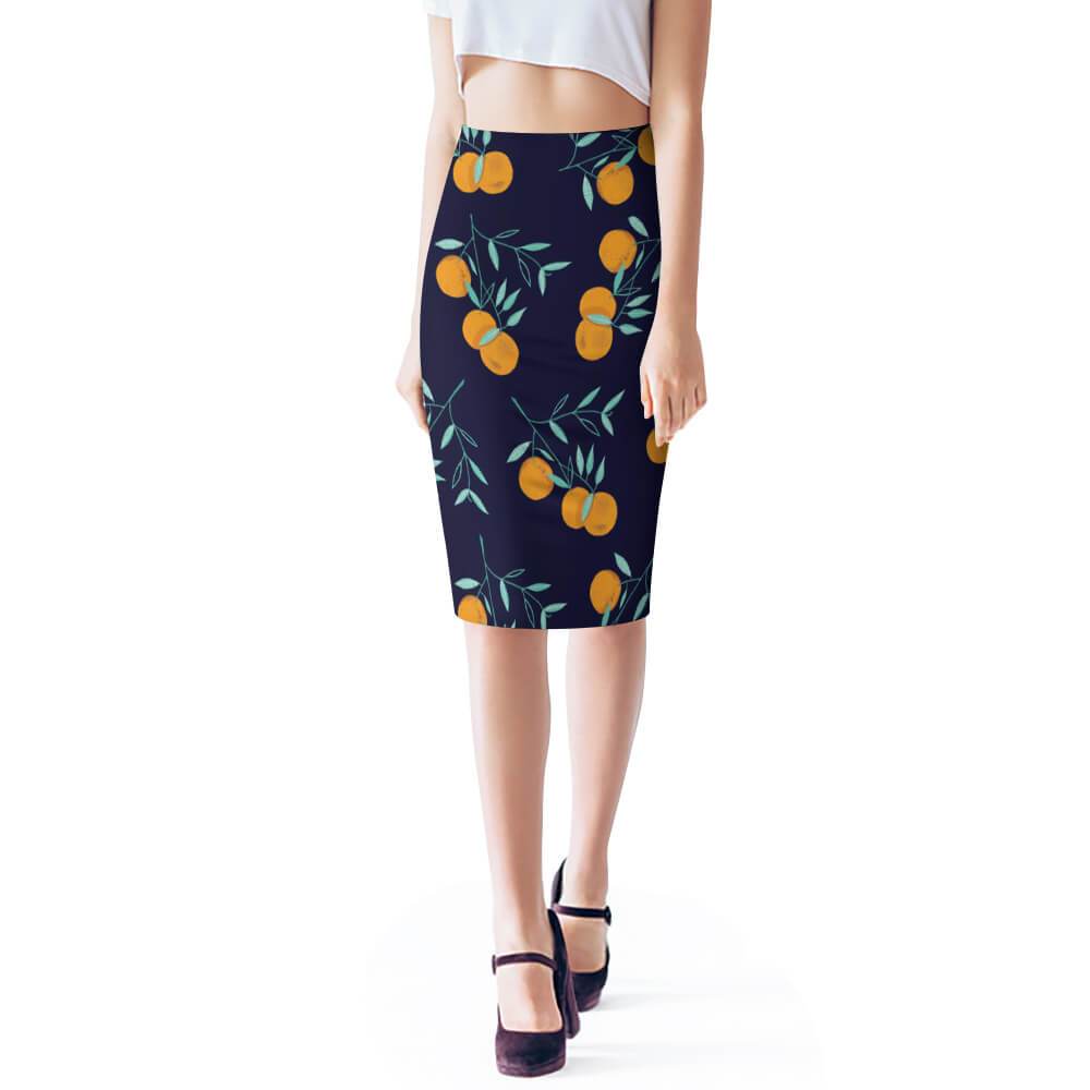 Casual Slim Wrap Hip Skirt Pencil Skirt with Slit Back Air Layer Fabric Custom Design Printing with Your Photo Pattern or Text