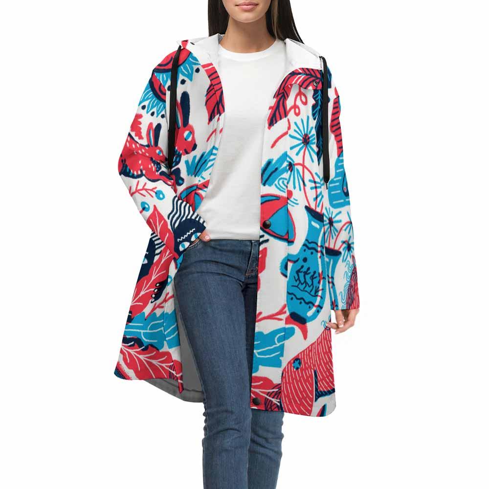 Casual Trench Coat Long Winter Coat with Hood Women's Long windbreaker Custom Design Printing with Your Photos Pictures or Text