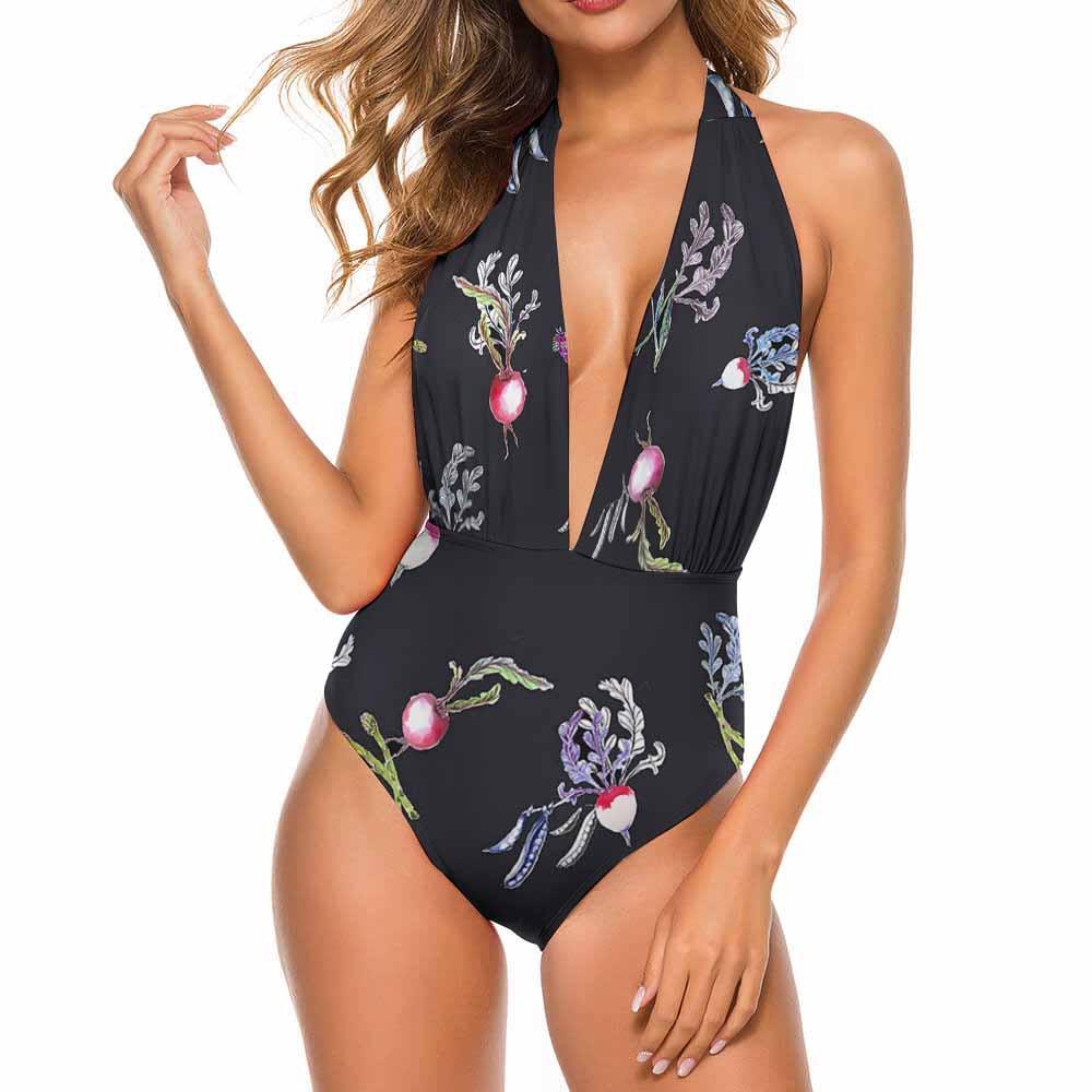Sexy Halter Deep V One Piece Swimsuit LT3092 for Women Custom Design Printing with Your Photos or Pictures