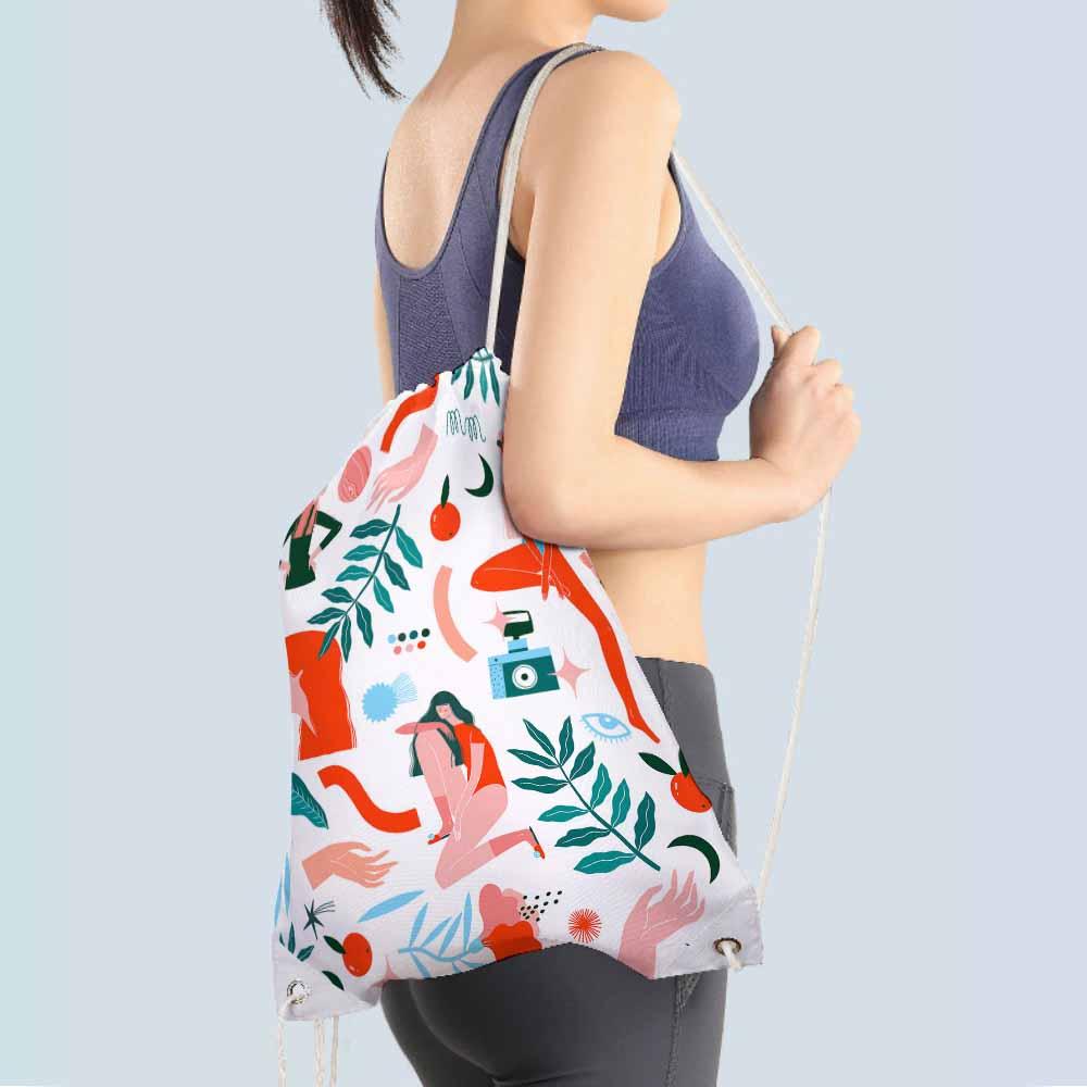 Shower Curtain Fabric Drawstring Pocket Drawstring Backpack Custom Design Printing with Your Photos Pictures or Text