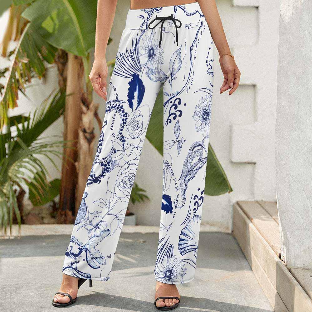 Women's Casual Loose Wide Leg Pants Trouser NZ203 Custom Design Printing with Your Patterns or Text