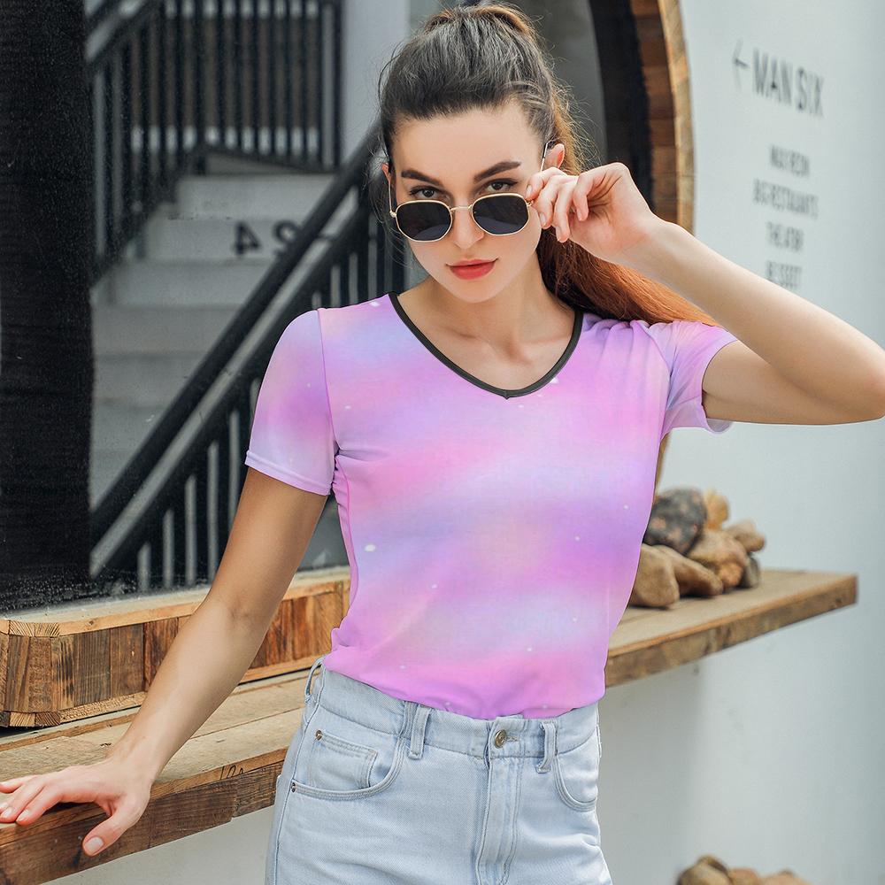 Women's Summer Fashionable Short Sleeve T-shirt T01 with V-neck