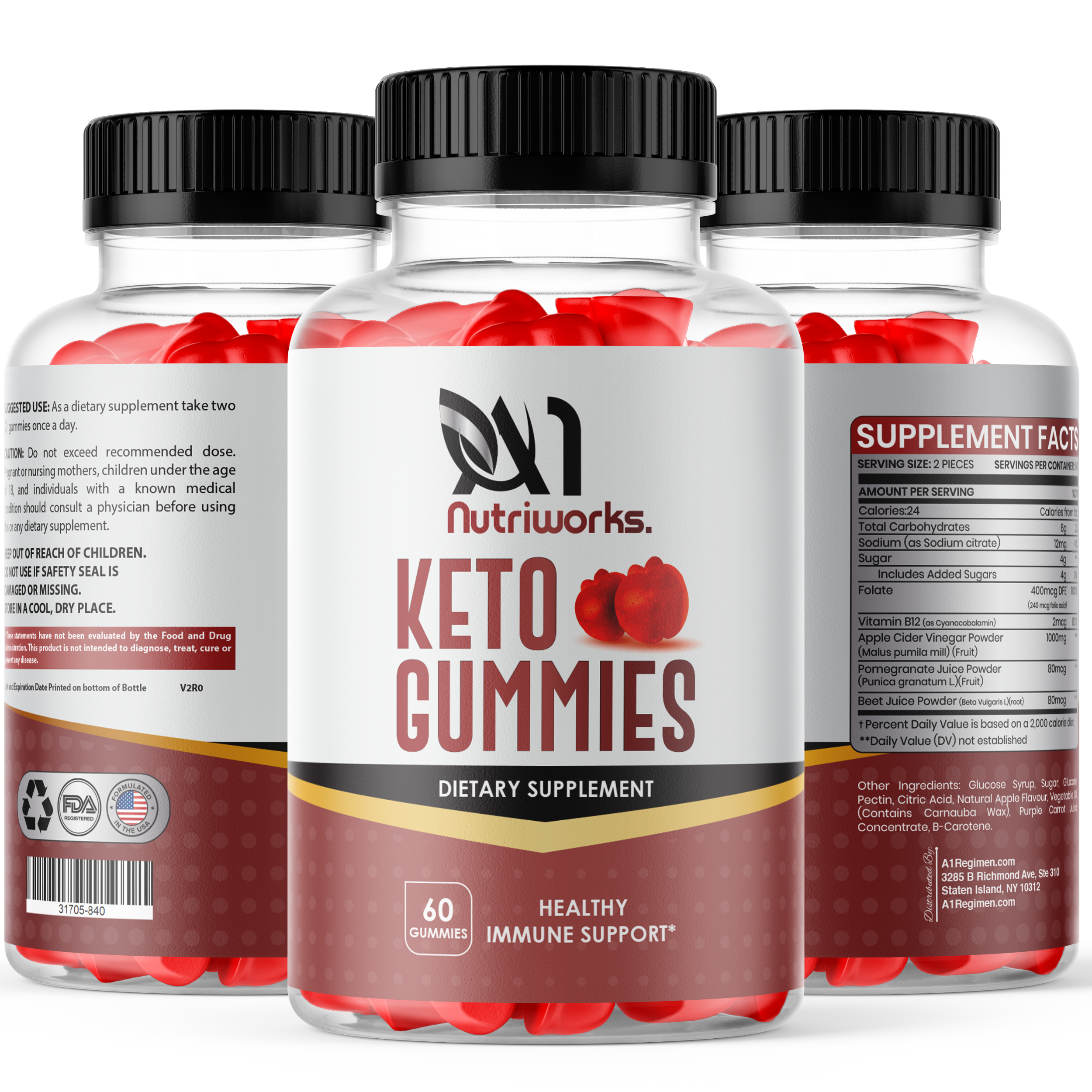 Keto Gummies + ACV Cleanse & Detox, Healthy Weight, Immune Support, Gut Health 3 Month Supply