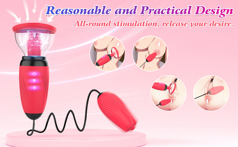 Vibrating & Licking Nipple Pussy Vacuum Cup with Egg Massager